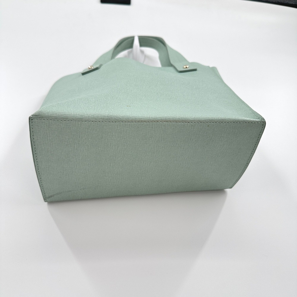 Furla Mint Green Divide It Leather Tote Bag Medium Handbag Gold Hardware Italian - Picture 3 of 13